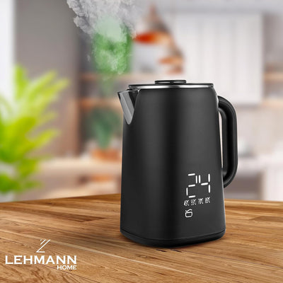 Lehmann Edelstahl Wasserkocher mit Temperaturhaltung, 1,7 Liter, Temperaturkontrolle 45-100℃, Edelst