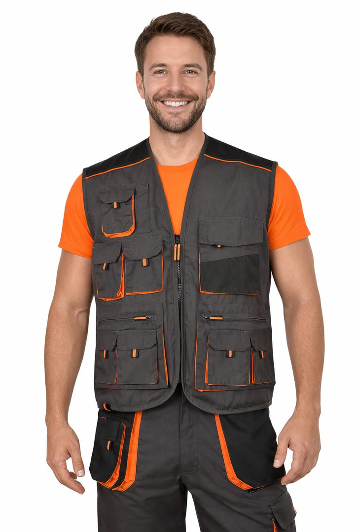 BWOLF Atlas Multifunktionale Arbeitsweste Herren Arbeitsweste Classic Grau/Orange S Grau/Schwarz/Ora
