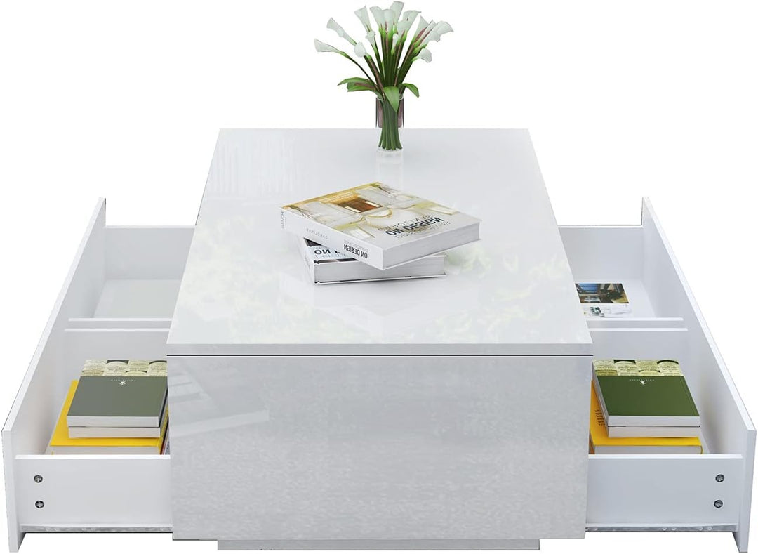 Senvoziii LED Couchtisch für Wohnzimmer, Beistelltisch Moderner Holztisch, Weisser Glanz Kaffeetisch