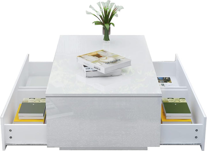 Senvoziii LED Couchtisch für Wohnzimmer, Beistelltisch Moderner Holztisch, Weisser Glanz Kaffeetisch