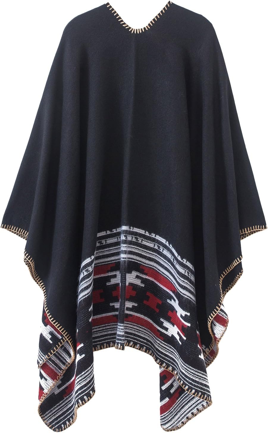 Damen Vintage Farbblocking Schal Wrap Open Front Poncho Übergrosse Winterdecke Elegant Cape Coat Ein