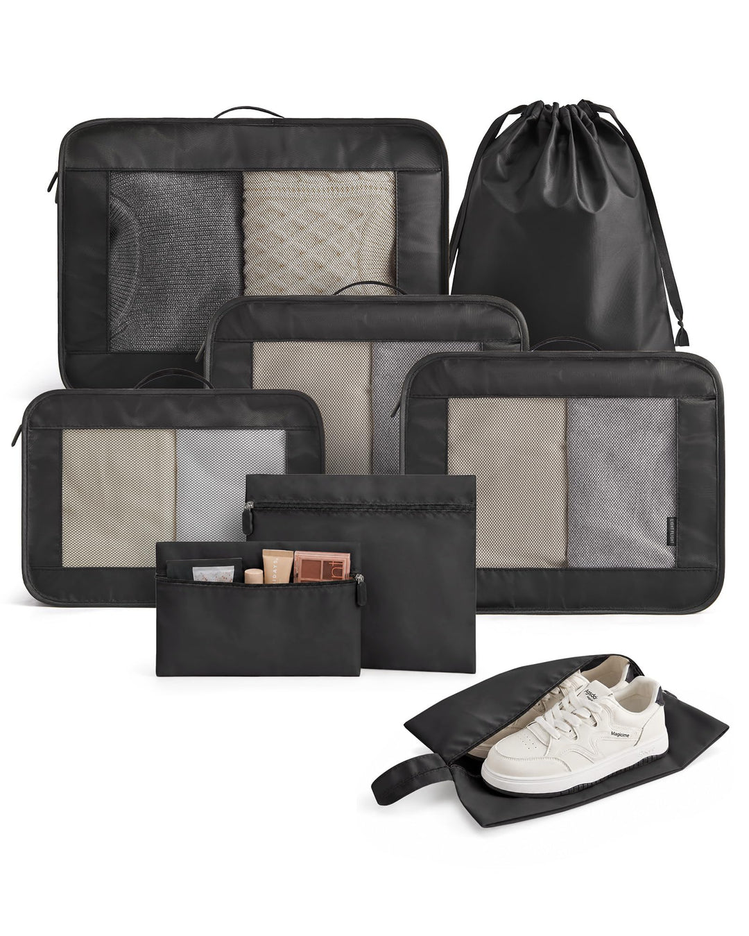 Light Flight Koffer Organizer 8-teilig Packing Cubes mit Tragegriff | Platzsparender Reiseorganizer