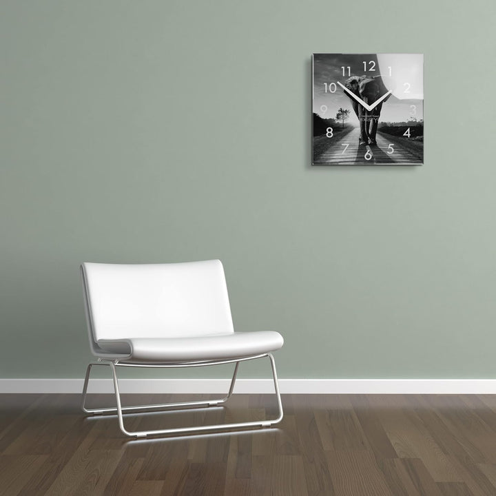 FLEXISTYLE Wanduhr Eckig Wohnzimmer 30 x 30 cm, aus Glas, mit Direktdruck modern ohne tickgeräusche