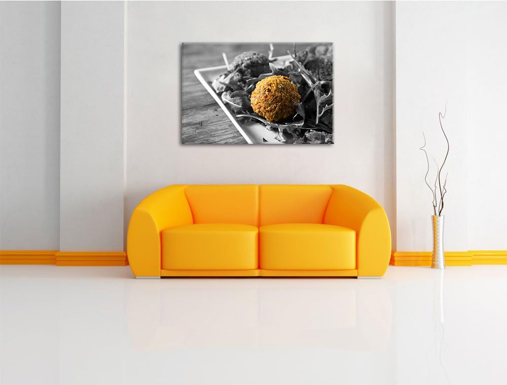Fleischbällchen Salat schwarz/weiss Format: 100x70 cm auf Leinwand, XXL riesige Bilder fertig gerahm