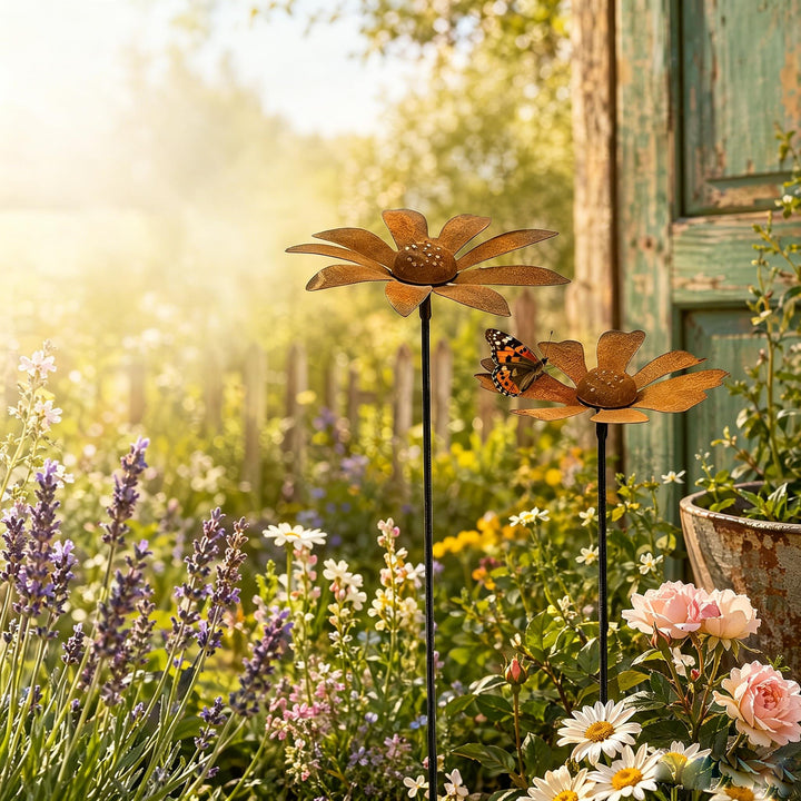 2er Set Rost Deko für Garten Cortenstahl Gartenstecker Metall Blume Mohn Teleopea Gartendeko Rost Ra