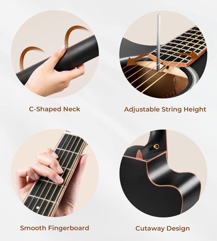 Vangoa 4/4 Linkshändig Gitarre Elektro Akustische Westerngitarre für Linkshänder mit 4-Band-Equalize