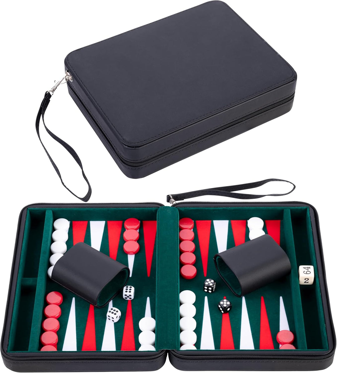 Engelhart- 250502 – Reisetasche Backgammon-Reisespiel 9 Zoll grün rot weiss, 9 Zoll Grün Rot Weiss
