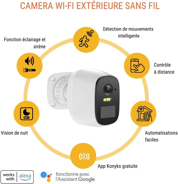 Konyks Camini Air SE – Überwachungskamera für den Aussenbereich, kabellos, WLAN, Benachrichtigungen