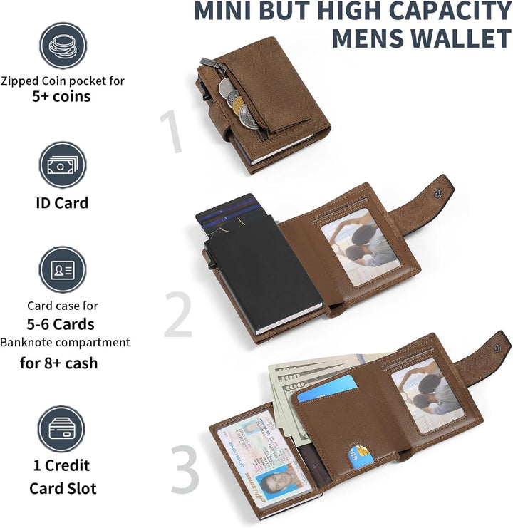 SENDEFN Kartenetui mit Münzfach | Geldbörse Herren RFID Schutz | Geldbeutel aus echtem Leder | Mini