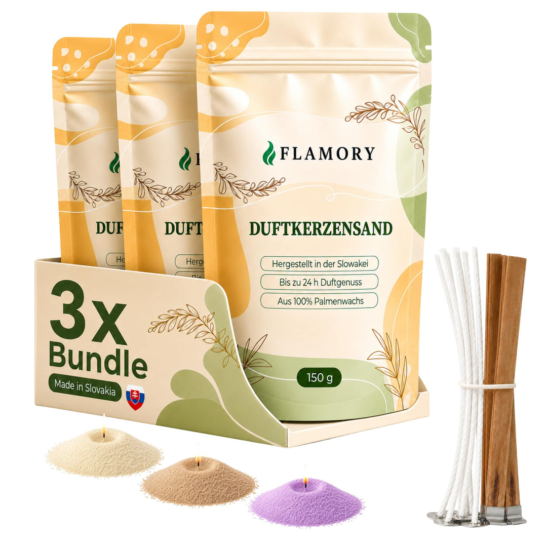 Duftkerzensand Set – mit Duft &amp; Dochten (9 Stk.) – ohne Paraffin – aus Pflanzenwachs – einfache Anwe