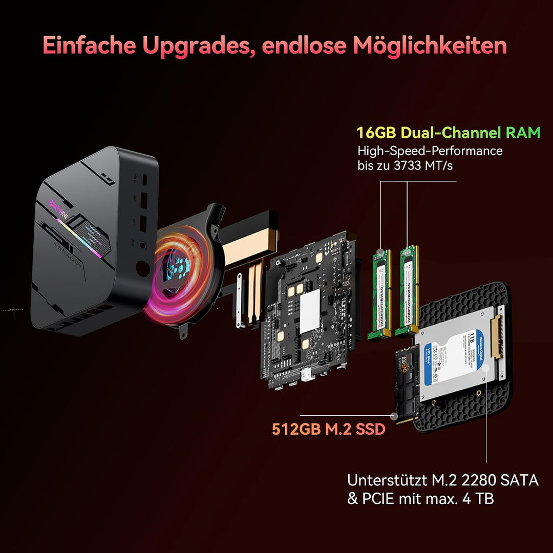 Blackview Mini PC MP100 Pro, 2026 AMD Ryzen 5 7430U, Win 11 Pro Kompakter Desktop-PC, 16GB RAM (rasa