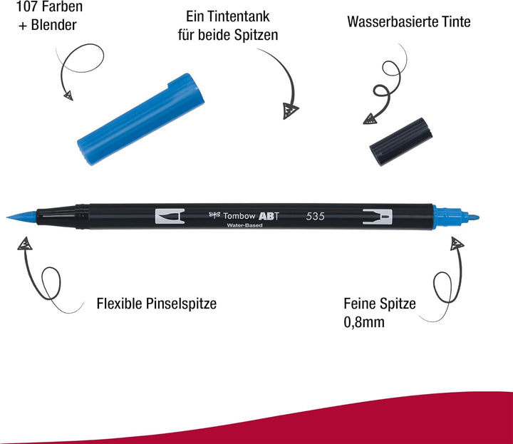 Tombow ABT-18P-1 Fasermaler Dual Brush Pen mit zwei Spitzen 18er Set, primärfarben