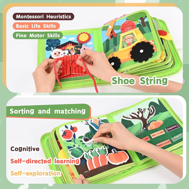 3D Filz Bauernhof Quiet Book, Busy Board Montessori Spielzeug ab 1-3 Jahre, Quiet Book Activity Boar