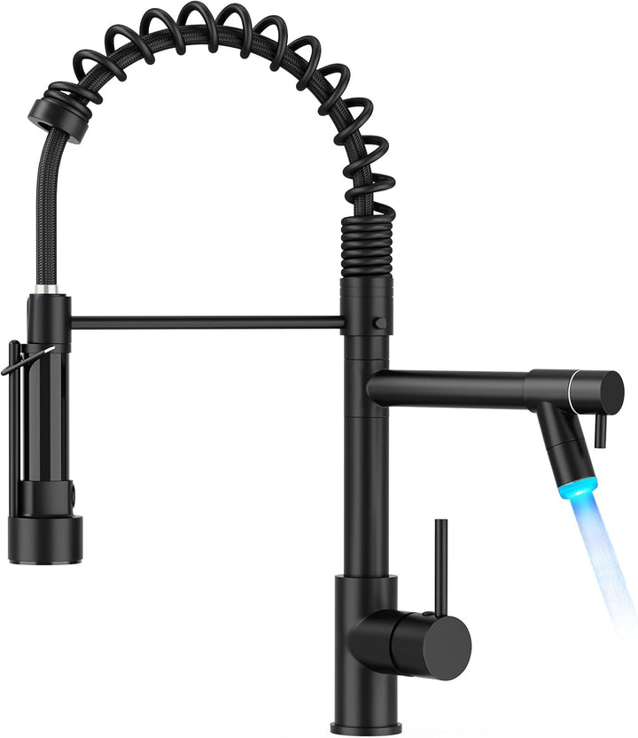 FORIOUS Wasserhahn Küche, Edelstahl-Küchenarmatur mit LED, Spülarmaturen Küche, Zweigriff-Mischbatte