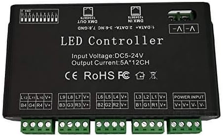 12 Kanal DMX Decoder,DMX512 Decoder RGB LED Controller 60A PWM DMX512 Dimmertreiber für RGB LED Stre