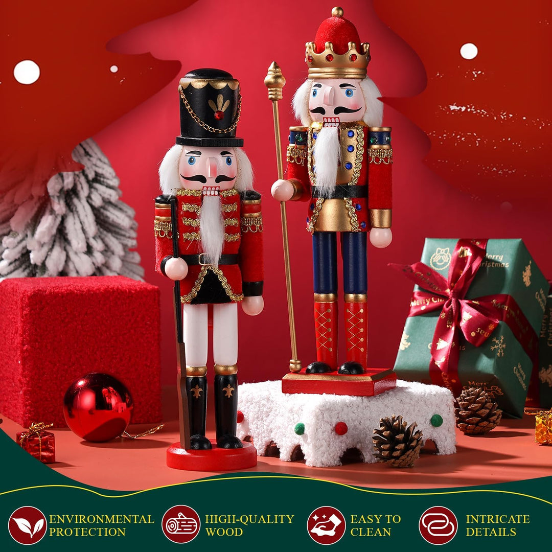 COMBIUBIU 2PCS Nussknacker Figur,30CM Nussknacker Soldat Aus Hochwertigem Kiefernholz,Deko FüR Zuhau