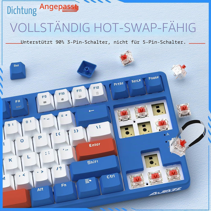 AJAZZ AK871 Kabellose Gaming-Tastatur 75%, Bluetooth/2,4 GHz Wireless Dual-Modi, TKL 80% Mechanische