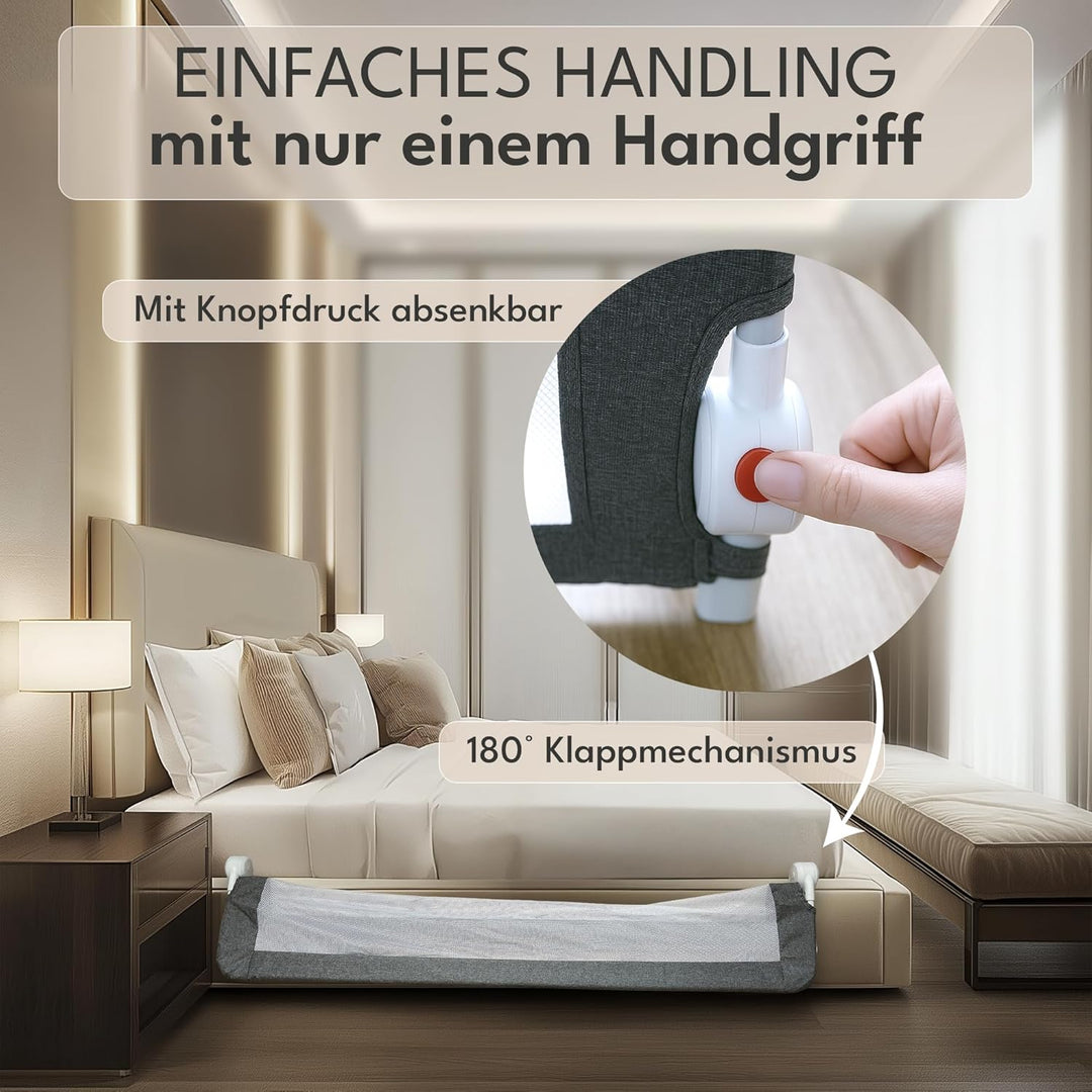 NooMii Rausfallschutz – faltbares Bettgitter 150×35×48,5 cm, Bettumrandung für Babybett, Kinderbett