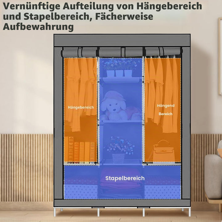 LONENESSL Canvas Kleiderschrank, 128 x 45 x 170 cm Schrank Kleiderschrank für Schlafzimmer, tragbare