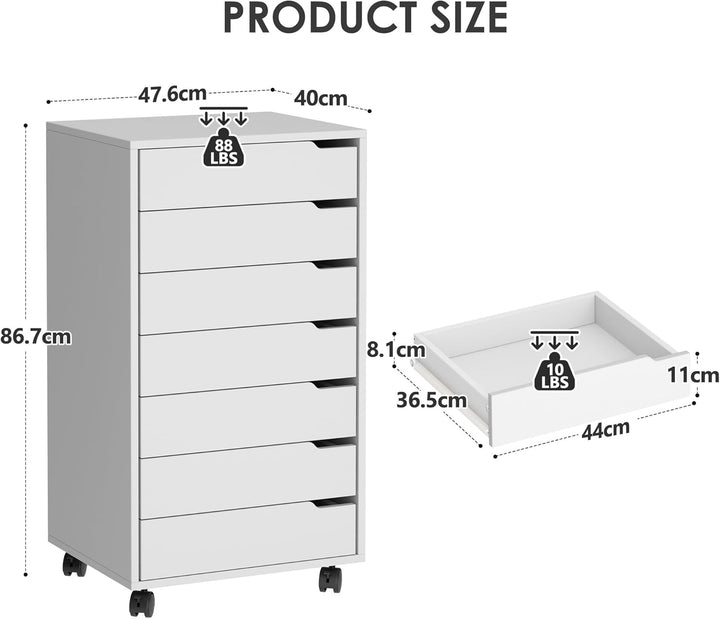 sogesfurniture Rollcontainer, Aktenschrank mit 7 Schubladen, Büroschrank, Schubladenschrank, Kommode
