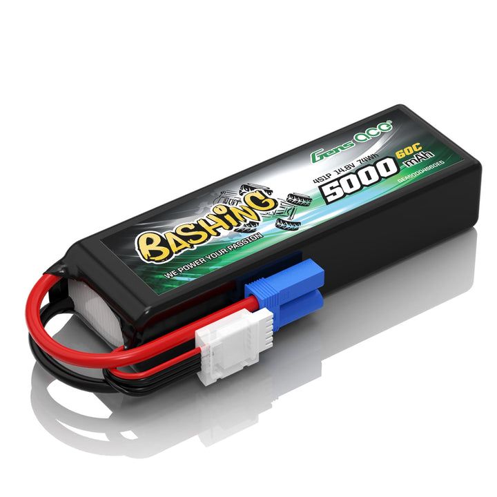 Gens Ace 4S LiPo Akku 5000mAh 14.8V 60C mit EC5 Steck Bashing Batterie für RC Auto, RC Flugzeug, RC