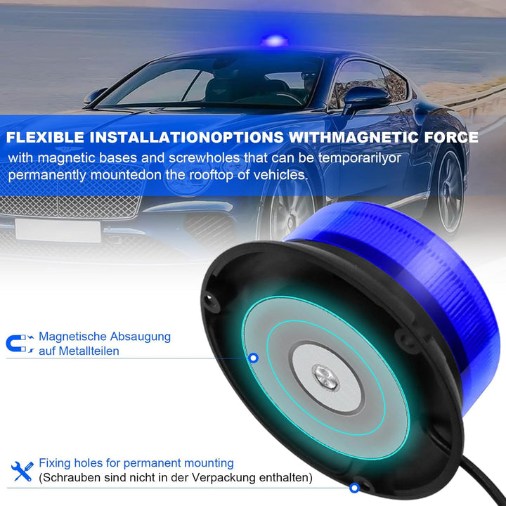 AnTom blaulicht rundumleuchte led 9 Blitzmuster 12V 24V Warnleuchte led magnet mit 3 Meters-Kabel fü