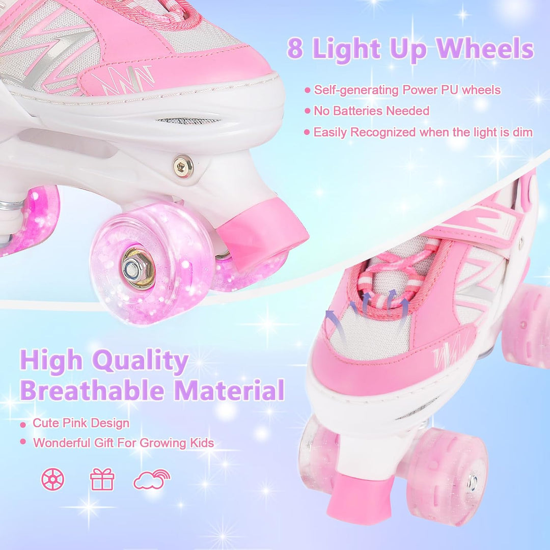 DUZSKJ Kinder Rollschuhe für Jungen Mädchen Kind Anfänger, 4 Grössen Einstellbar Rollschuhe mit Lich