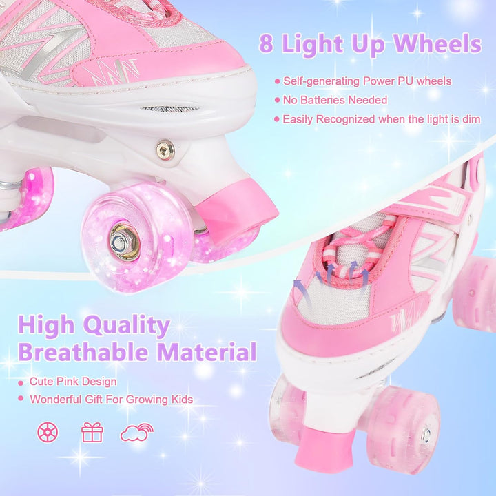 DUZSKJ Kinder Rollschuhe für Jungen Mädchen Kind Anfänger, 4 Grössen Einstellbar Rollschuhe mit Lich