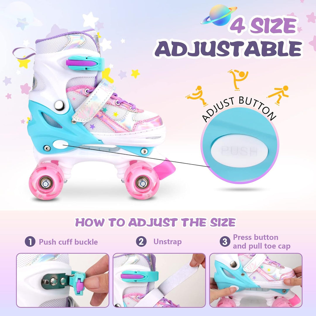 Runcinds 4 Grössen Verstellbare Kinder Rollschuhe für Mädchen, Jungen, Kleinkinder, mit leuchtenden
