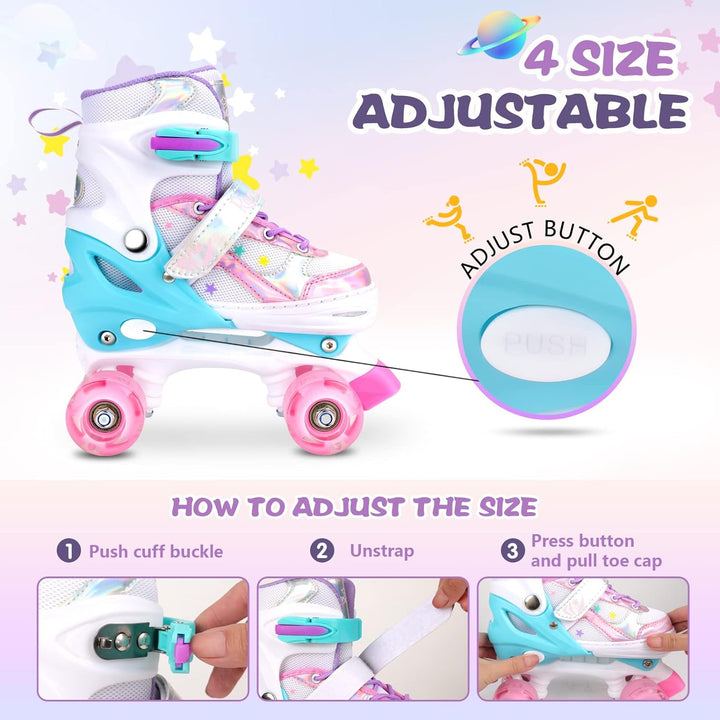 Runcinds 4 Grössen Verstellbare Kinder Rollschuhe für Mädchen, Jungen, Kleinkinder, mit leuchtenden