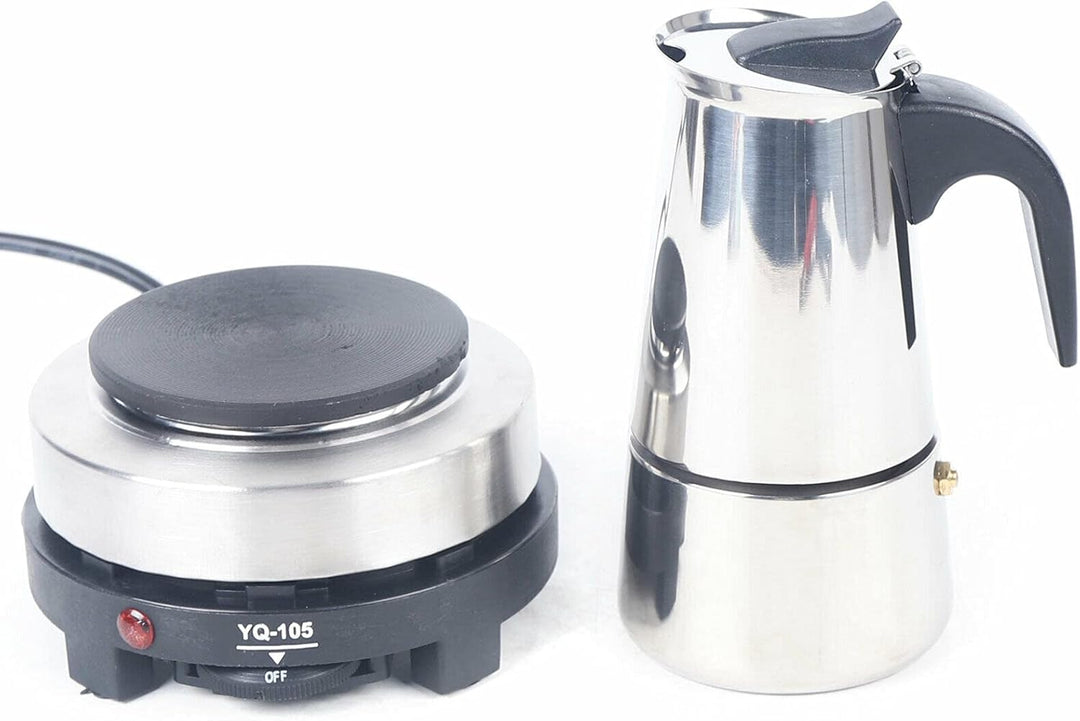 Fermoirper Elektrisch Espressokocher Edelstahl 200ML,Espressokocher, 4 Tassen Mokkakanne mit Heizpla