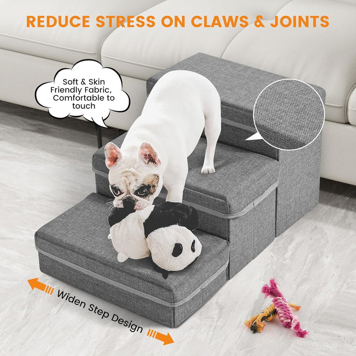 Hundetreppe, Sunowl 3 Stufige Faltbare Haustiertreppe, Extra Breite Hundetreppe Sofa Bett mit Staura