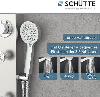 SCHÜTTE Sansibar 60085 Edelstahl Duschpaneel ohne Armatur, Duschsystem mit Regendusche, Wandhalterun