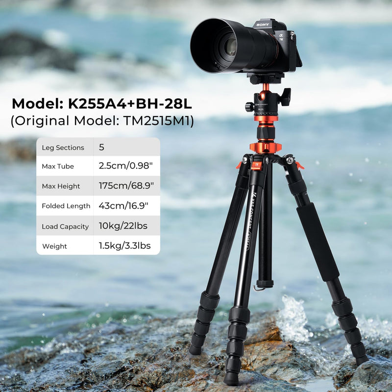 K&F Concept K255A4(TM2515M1) Kompaktes Kamera Stativ für DSLR Kamera, Alu Camera Tripod, Tragbares S