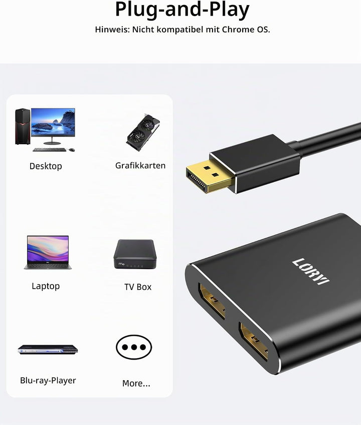 Displayport auf Dual-Displayport-Splitter-Adapter, 4K60Hz MST-Displayport-Hub, 1-in-2-Out-Display-Po