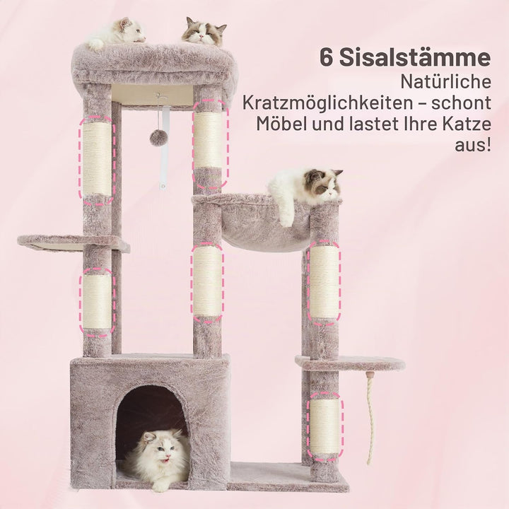 Heybly Kratzbaum 120cm - Grosser Katzenbaum für Erwachsene Katzen mit XL-Basis, Katzenwohnung mit Me