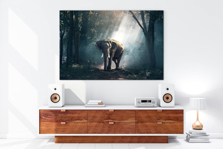 deyoli stolzer Elefant im Wald Format:90x60 cm als Leinwandbild, Motiv fertig gerahmt auf Echtholzra