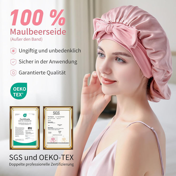 Seidenhaube zum Schlafen, 100% Maulbeerseide Haarhaube, 22 Momme Doppellagig Beidseitig Nutzbar, Sch