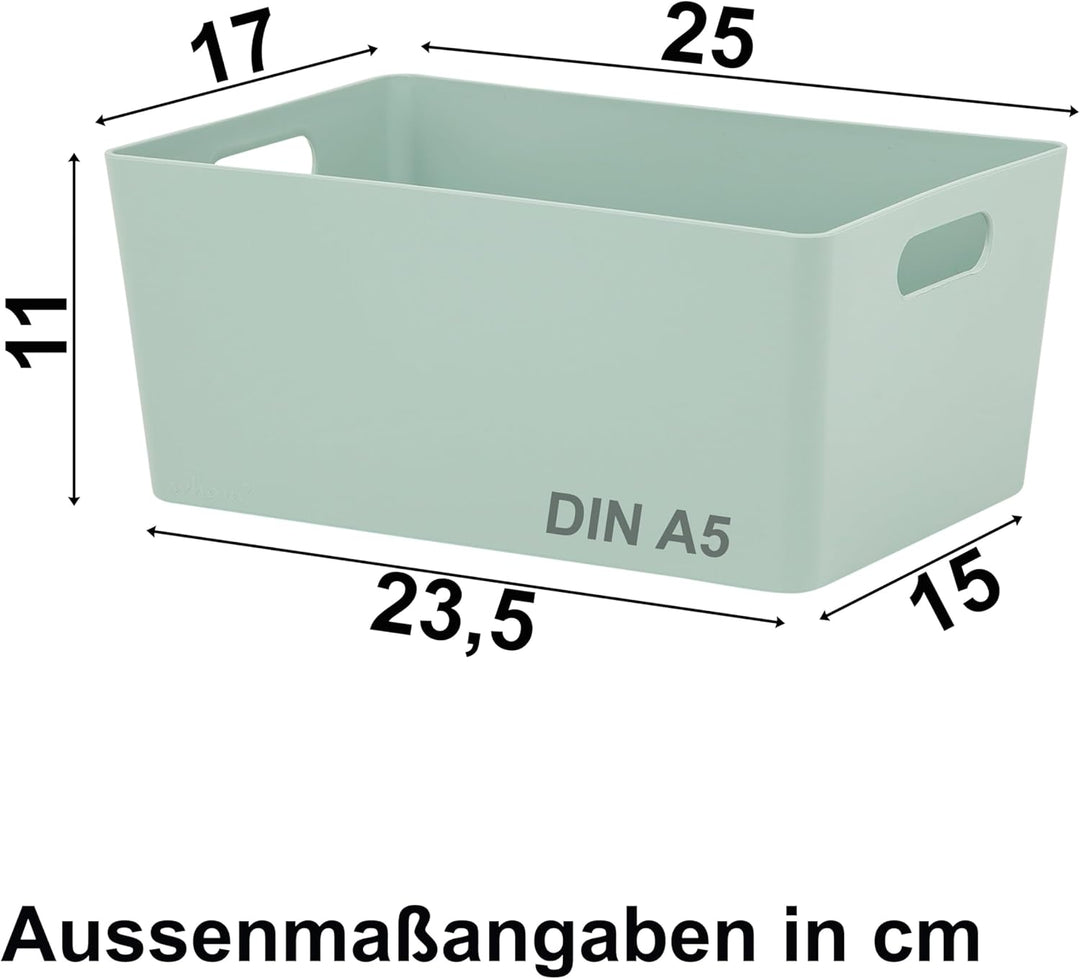 3x Ordnungsbox GRÜN mit Beschriftungsclip - DINA5 - 25x17x11cm - 3,9 Liter Ordnungssystem Ordnungsko