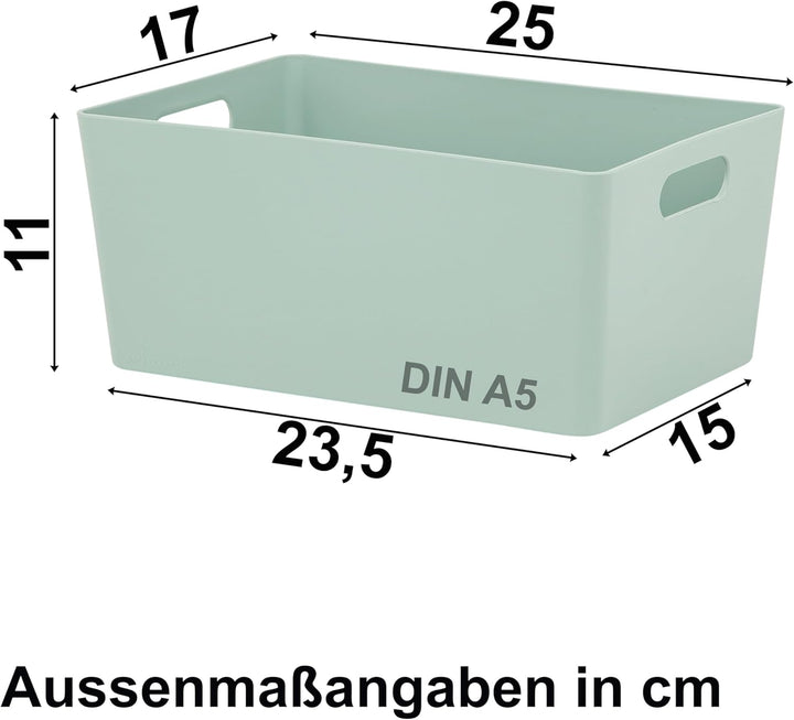3x Ordnungsbox GRÜN mit Beschriftungsclip - DINA5 - 25x17x11cm - 3,9 Liter Ordnungssystem Ordnungsko