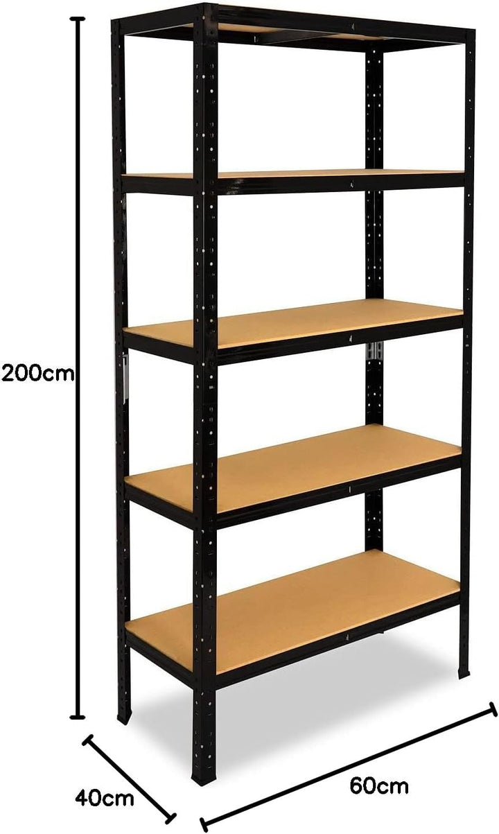 shelfplaza® 200x40x60cm Black Schwerlastregal schwarz/Metallregal schwarz 5 Böden à 175kg Tragkraft/