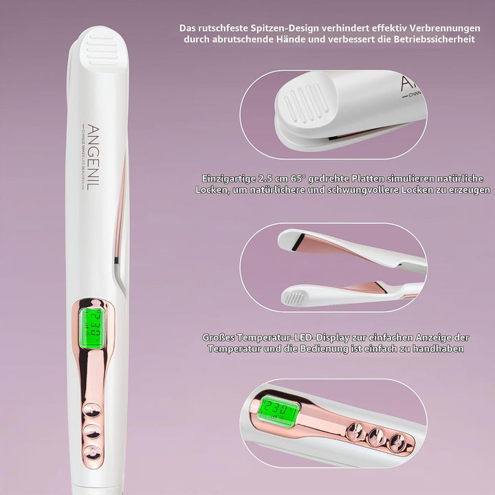 ANGENIL Pro Twist Haarglätter für Damen, Keramik-Glätteisen und Lockenstab 2-in-1, Haarglätter mit D