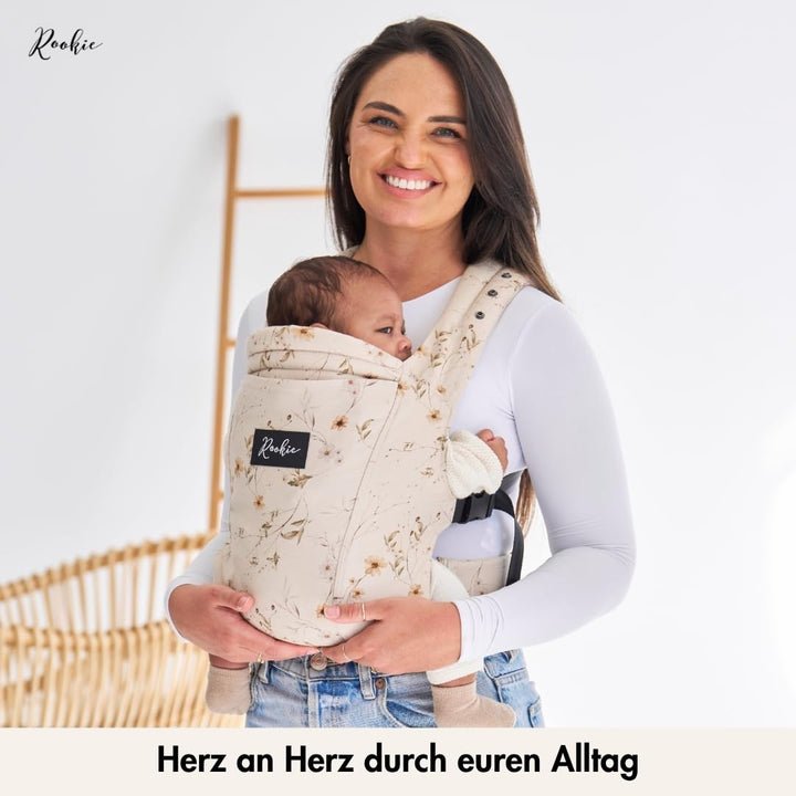 Rookie Babytrage ab Geburt - Ergonomisch, Bequem, Bio-Stoffe - Premium Elite Design - Baby Trage sch