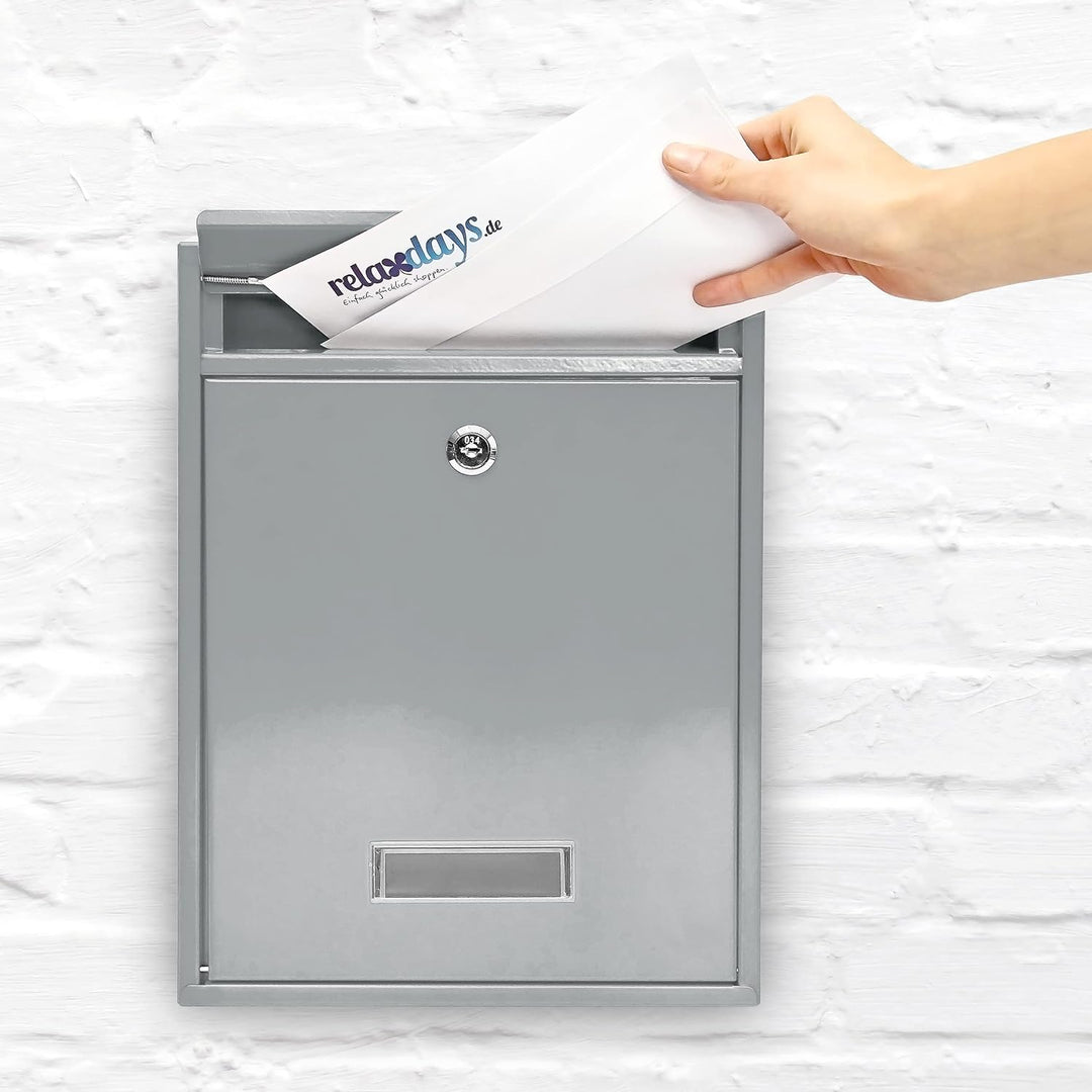 Design Briefkasten Metall Silber 26,5 x 35 x 8,5 cm, Silber