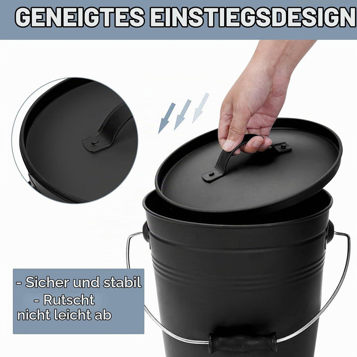 INNO STAGE Ash Eimer mit Deckel und Holzgriff Kohleschaufel, Aschenträger Pail Kamin Werkzeuge, Feue