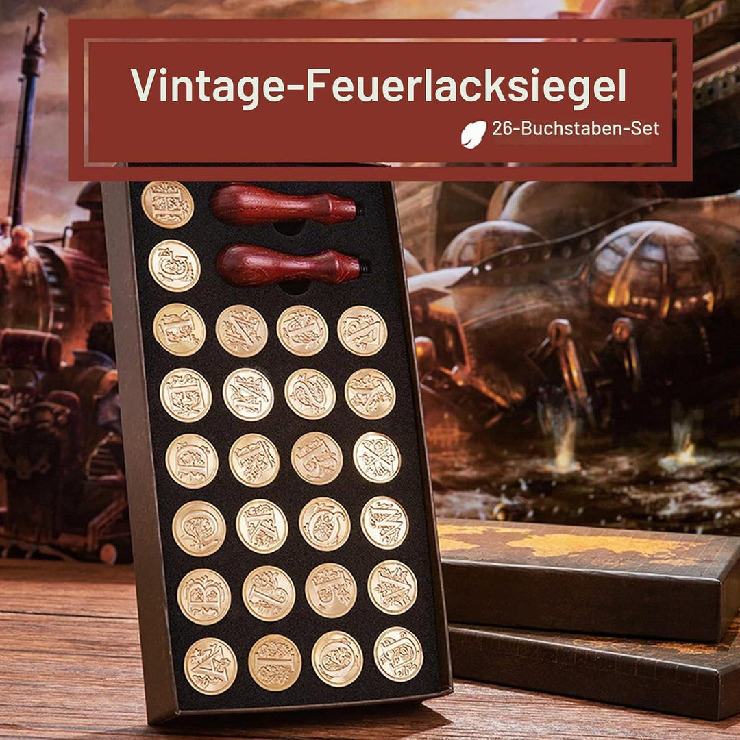 JasCherry Wachs Siegel Stempel Set, Alphabet Initialen Siegel Stempelkopf Kupfer mit 2 Holzgriff, Cl