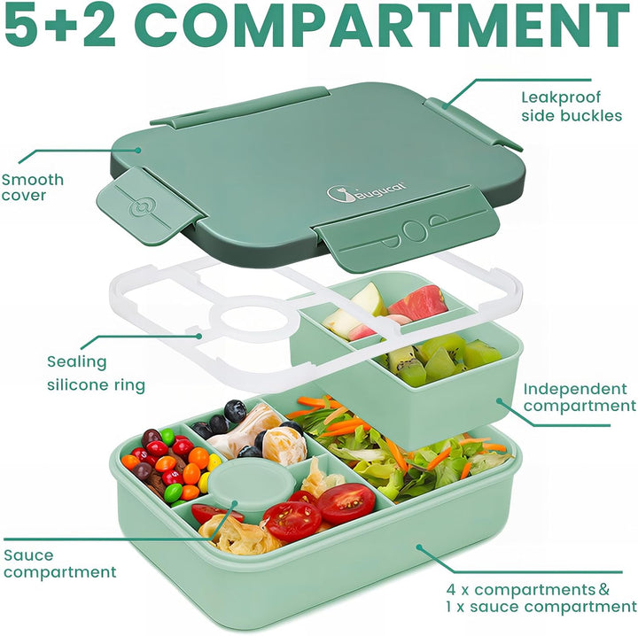 Bugucat Brotdose Kinder mit Fächern 1300ML,Lunchbox Kinder Auslaufsicher mit 5 Fächern,Bento Box Lun
