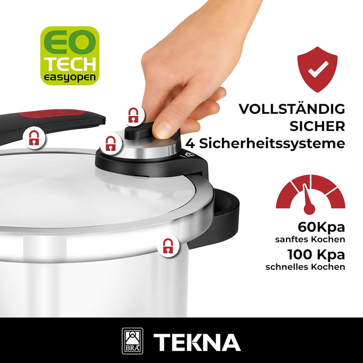 BRA Tekna - Schnellpresstopf 6 Liter, Edelstahl, geeignet für alle Küchentypen, inklusive Induktion,