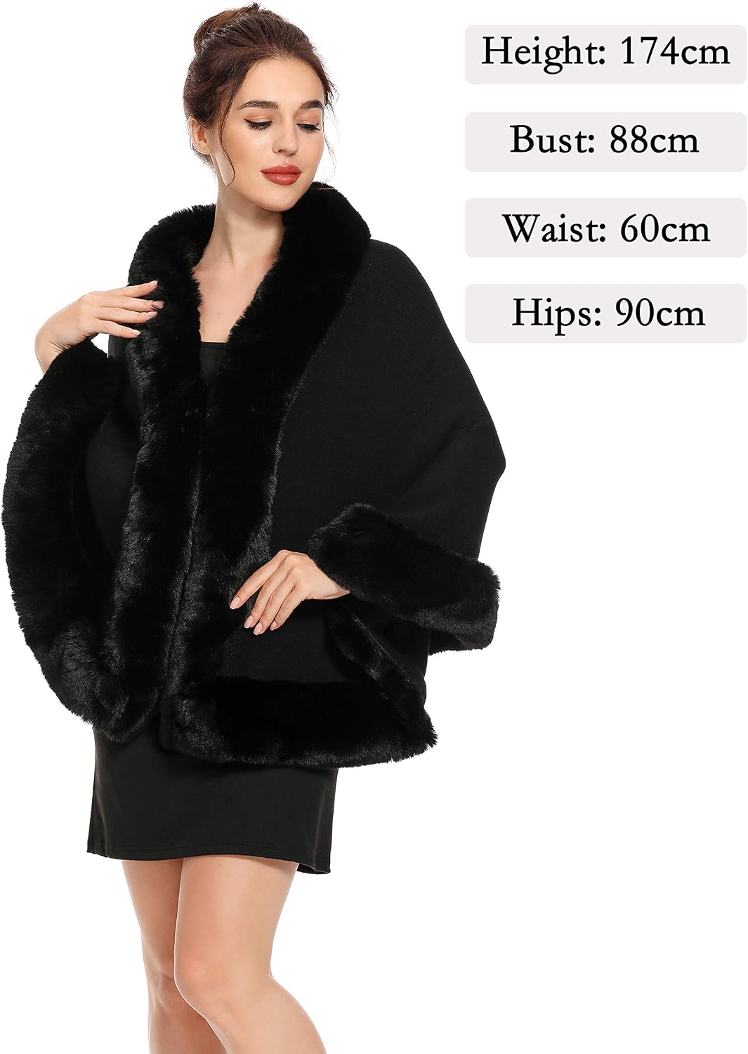 ZLYC Damen Winter Kunstpelz Poncho Cape Strick Schal Stola Warm Cardigan Schwarz, Schwarz