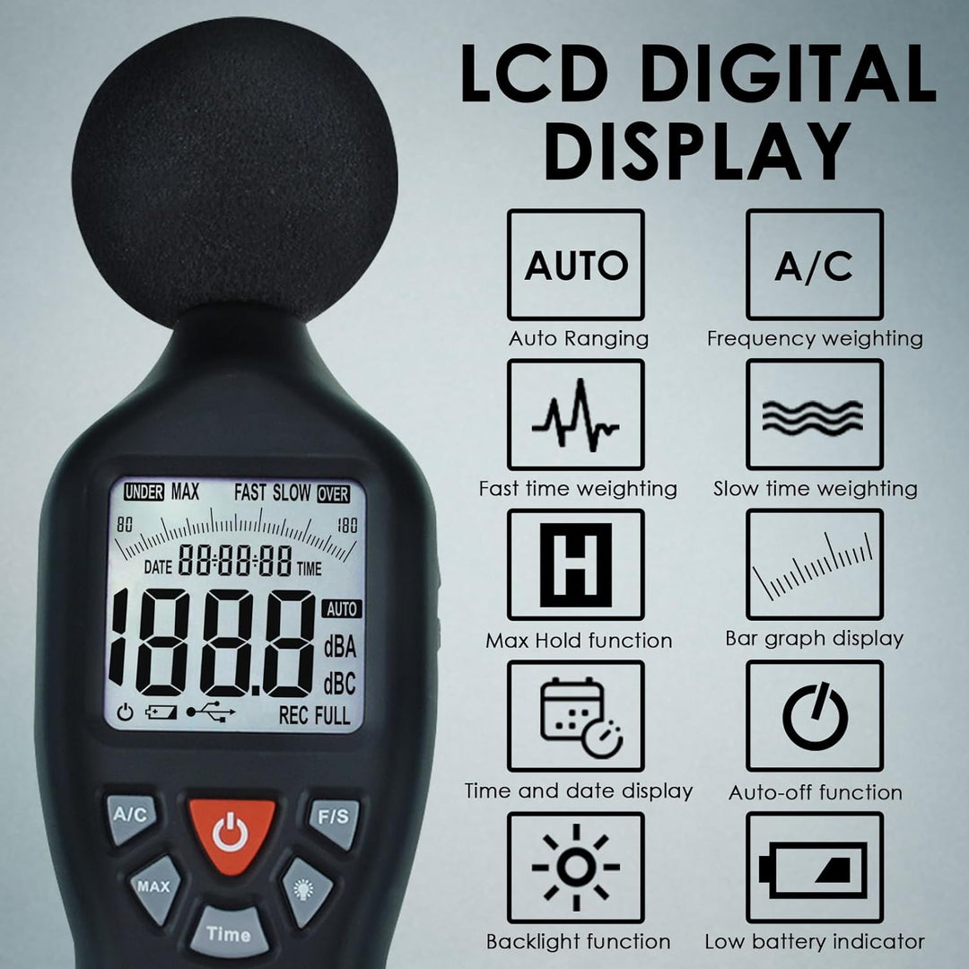 Digitaler Schallpegelmesser mit Stativmontage Rücklichtanzeige Hochgenauigkeitsmessung 30dB-130dB Ko